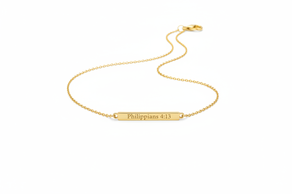 Bible Verse Gold Bar Necklace - Philippians 4:13
