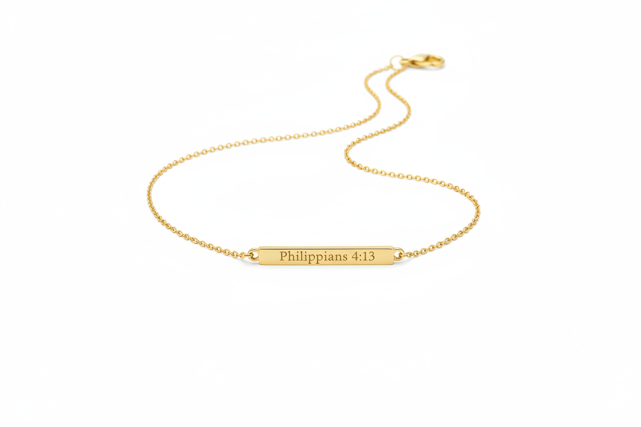 Bible Verse Gold Bar Necklace - Philippians 4:13