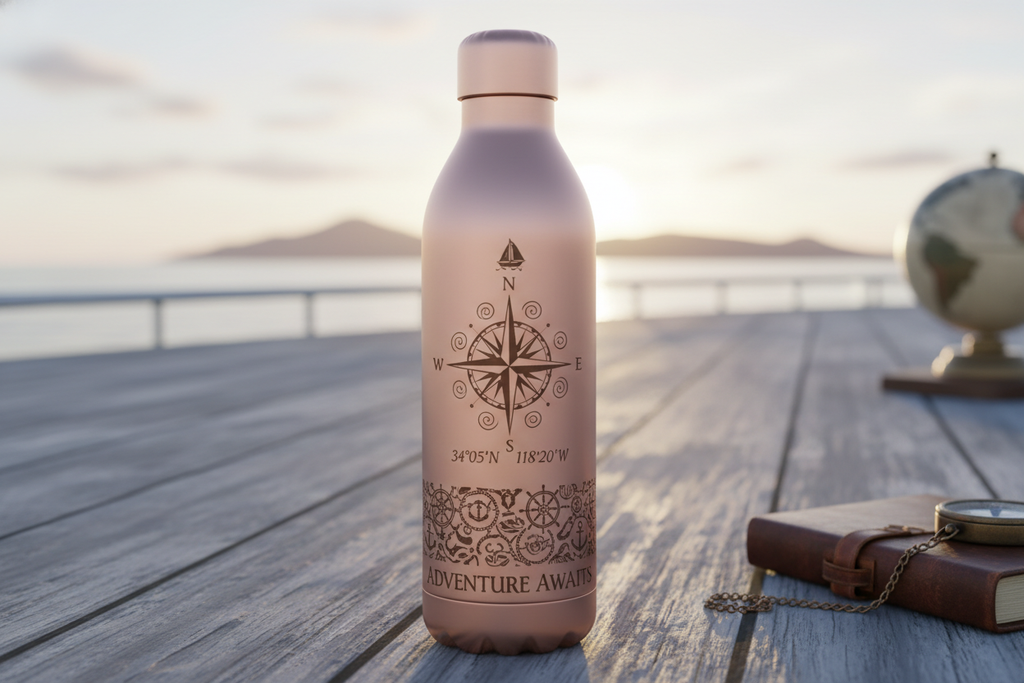 Compass Engraved Water Bottle