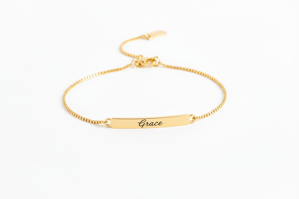 Engraved Name Gold Bar Bracelet - Grace
