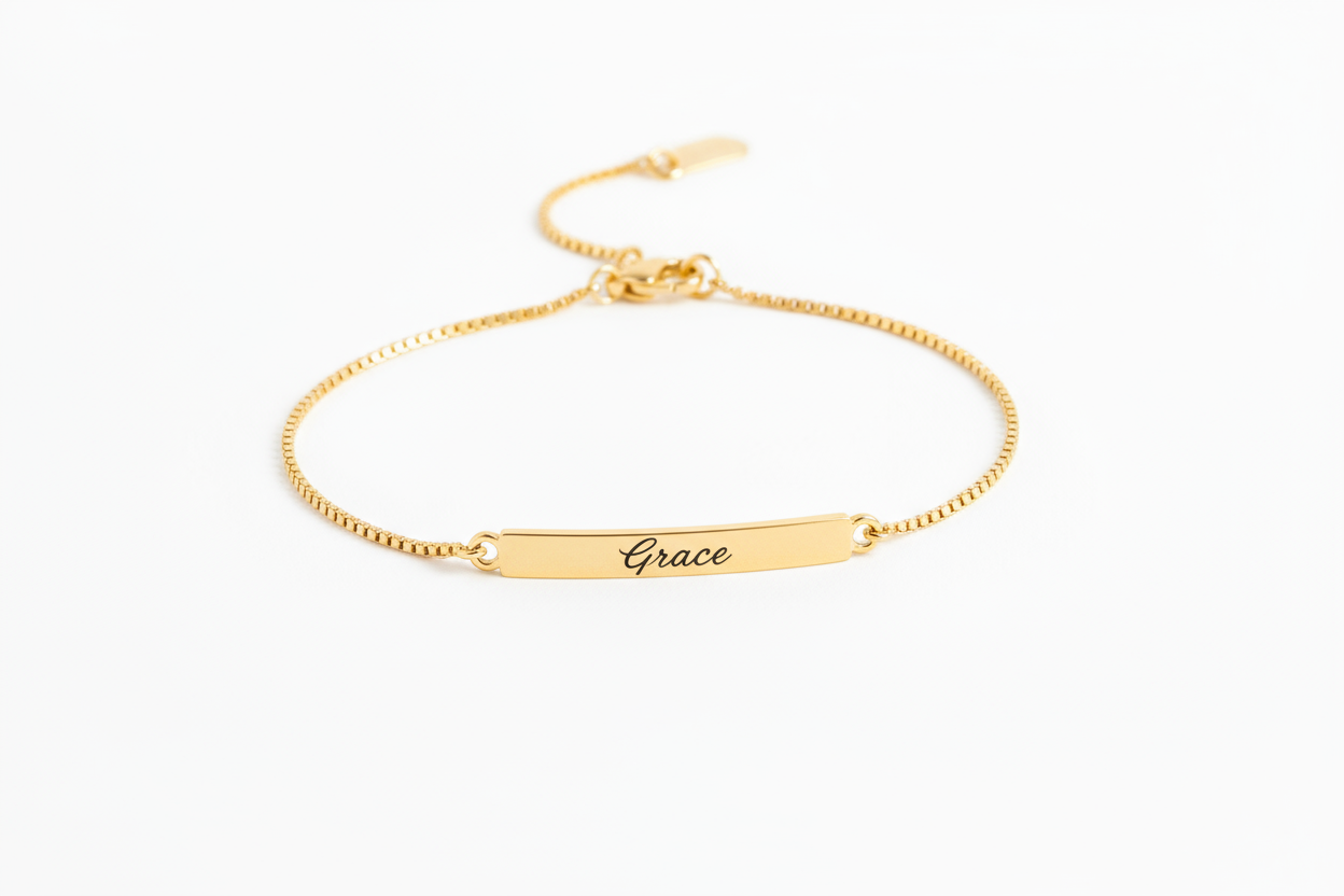 Engraved Name Gold Bar Bracelet - Grace