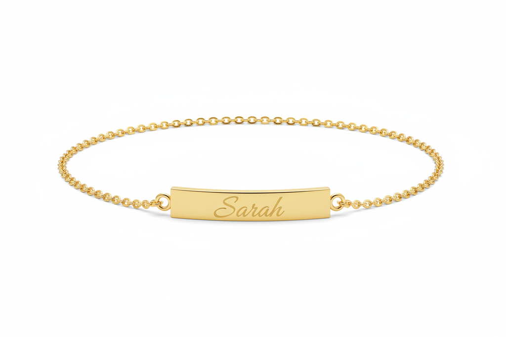 Engraved Name Gold Bar Bracelet - Sarah