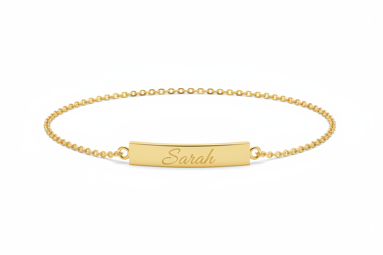 Engraved Name Gold Bar Bracelet - Sarah