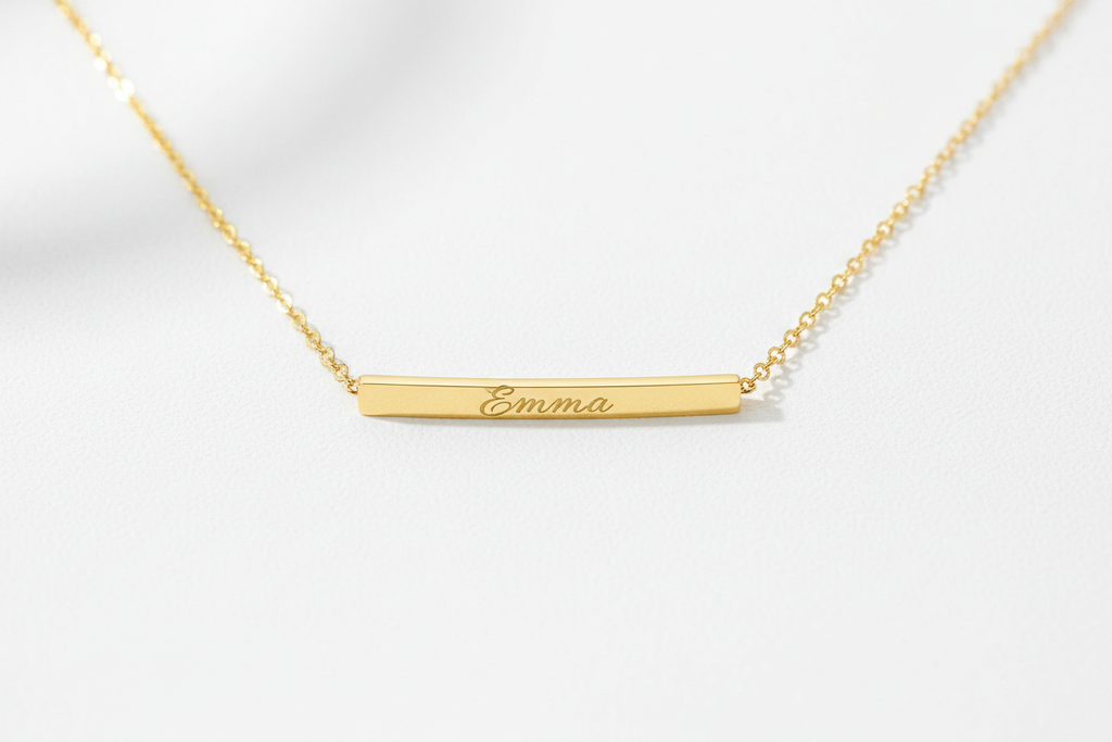 Engraved Name Gold Bar Necklace - Emma