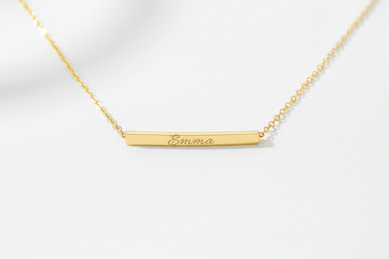 Engraved Name Gold Bar Necklace - Emma