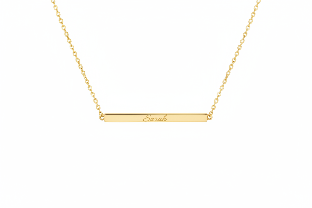 Engraved Name Gold Bar Necklace - Sarah