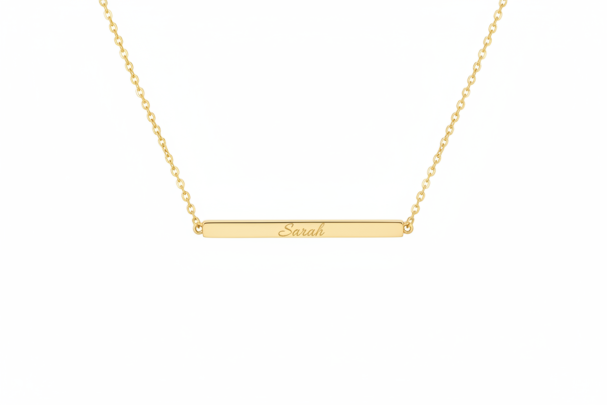 Engraved Name Gold Bar Necklace - Sarah