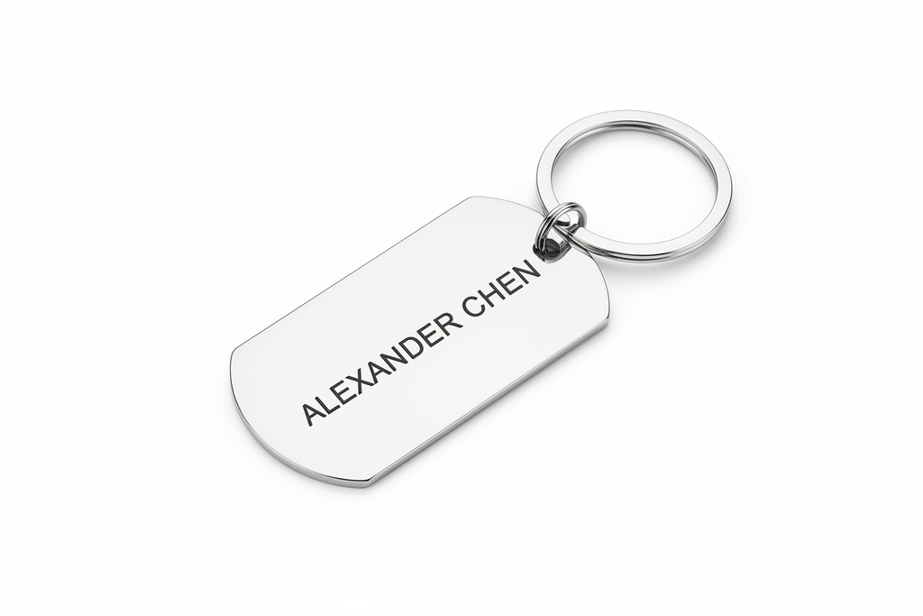 Thin Silver Dog Tag Keychain