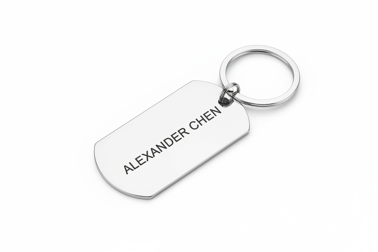 Thin Silver Dog Tag Keychain